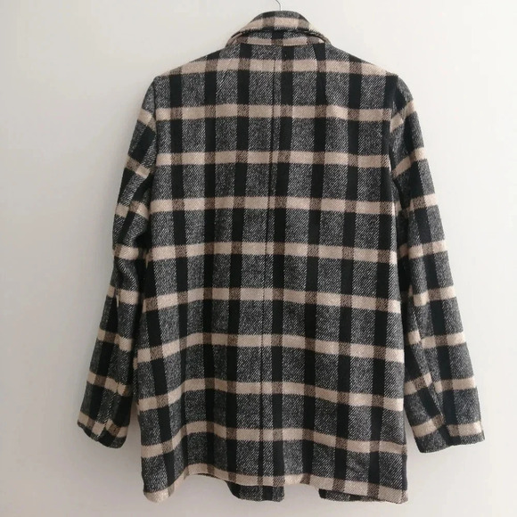 Joie Plaid Wool Blend Open Jacket Black and Tan Heritage Plaid Medium - Picture 3 of 16